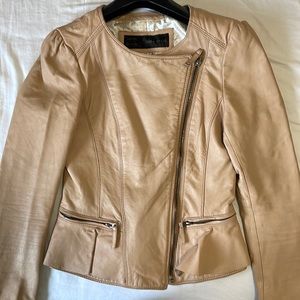 Gently used Zara leather jacket with ruffle detail.